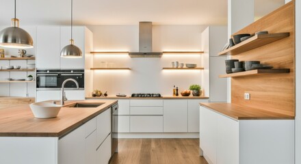 Modern Kitchen Interior with Wooden Accents