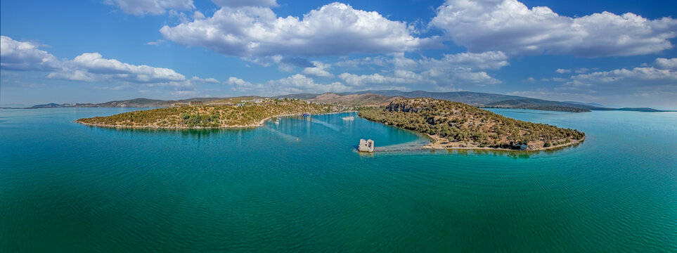 Mugla - Milas - Kıyıkışlacık neighborhood, a beautiful beach in G&uuml;ll&uuml;k Bay. Panoramic images