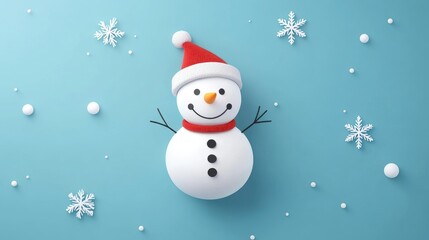 Christmas snowman flat design, top view, winter wonderland theme, animation, vivid