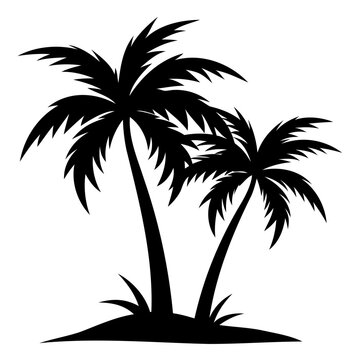black palm trees silhouette on white
