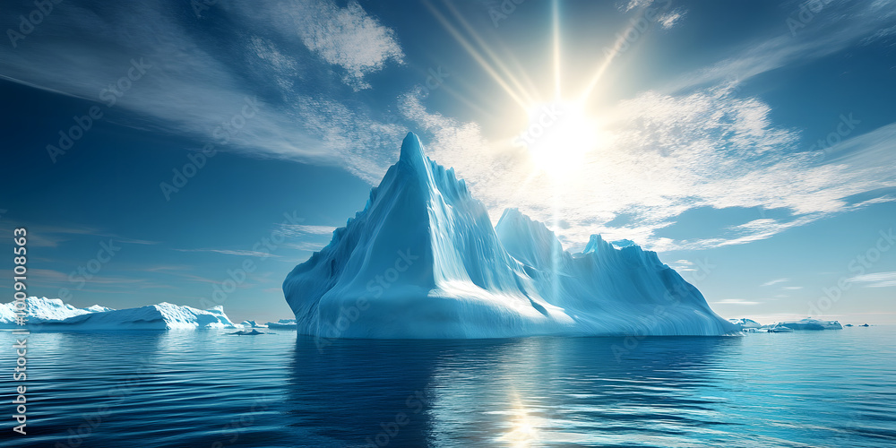 Canvas Prints Majestic iceberg in a vast ocean with sun shining above , iceberg, ocean, sun, majestic, floating, blue, water, sunlight