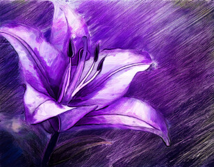 Obraz premium Purple Lily Flower Closeup Illustration