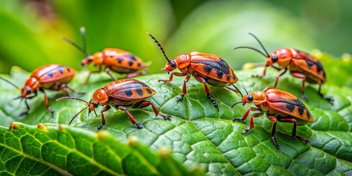 Close-Up of Maybugs on Green Leaves in a Natural Setting, Showcasing Insect Life in Springtime