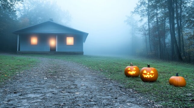 A spooky fog-covered street in an old town