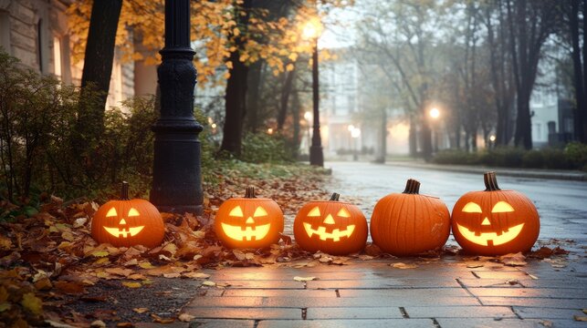A spooky fog-covered street in an old town