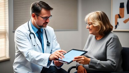 A doctor carefully examining a patient's X-ray, highlighting the importance of diagnostics in medical practice and patient care.