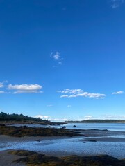 The rocky shoreline at a cove in Down East Maine 
