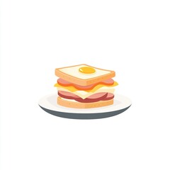 A delicious sandwich with layers of meat, cheese, and a fried egg on a plate.