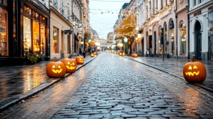 Obraz premium A spooky fog-covered street in an old town