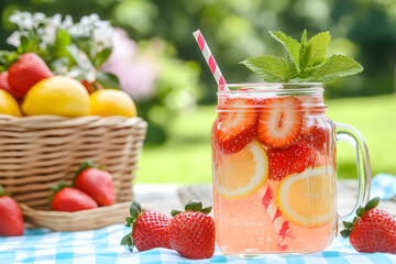 A vibrant and refreshing glass of strawberry lemonade