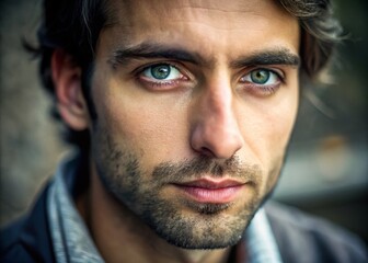 Close-up portrait of a thoughtful individual with expressive eyes and a serene facial expression