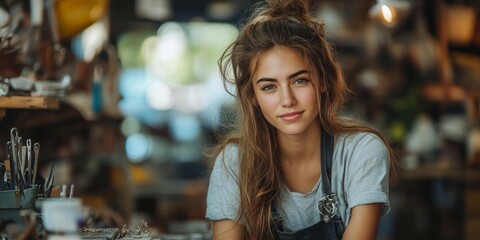 Female worker in jewelry workshop, Generative AI