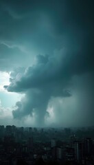 Fototapeta premium A dramatic shot of dark storm clouds rolling in over a landscape, capturing the intensity and beauty of approaching bad weather.