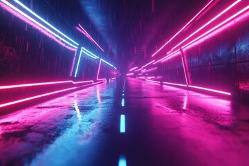 Vibrant Neon Alleyway in Captivating Rainy Scene