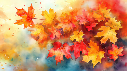 Stylish Watercolor Illustration Highlighting the Rich Colors of Autumn Maple Leaves