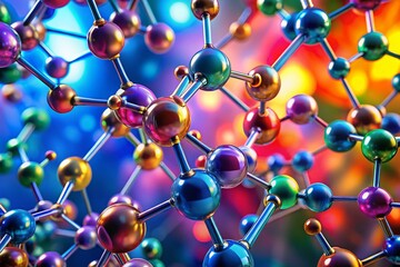 Colorful abstract representation of methine chemical structure with molecular connections and bonds