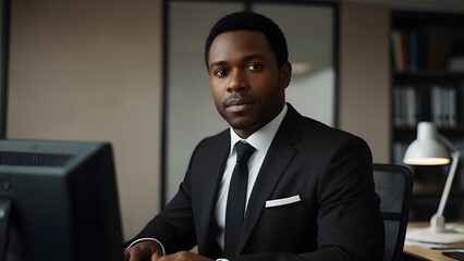 Fototapeta premium Professional Black Businessman working in the Office 