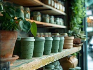 Fototapeta premium Biodegradable Cups Made from Algae Served in Eco Friendly Coffee Shop Promoting Zero Waste Goals