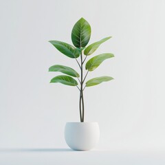 A clean, modern 3D render of a small potted plant with vibrant green leaves against a plain white background