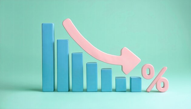 The image shows a decreasing bar graph with a downward arrow and a percentage symbol, indicating a drop or reduction in values.