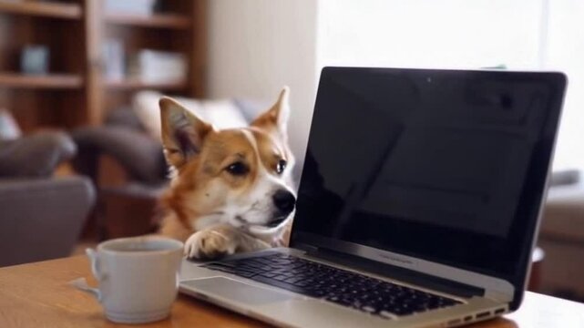 Dog using laptop computer