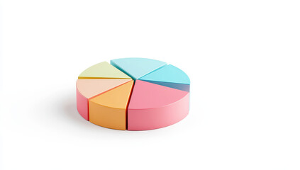 Obraz premium Minimalistic 3D pie chart with colorful segments on a white background showcasing data visualization and modern design