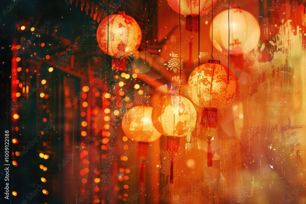 Poster A bunch of string lights hanging from a ceiling