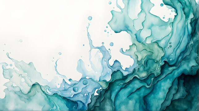 Aquarell Hintergrund blau t&uuml;rkis gr&uuml;n mit Farbverlauf und bunten Tropfen