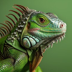 Fototapeta premium Close-up portrait of a vibrant iguana in a professional studio setting, showcasing its colorful scales and intricate textures