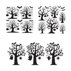 Obraz premium set of halloween tree, dead tree vector silhouette