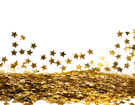 Star Sequin Confetti Frame. Gold Glitter. Falling Particles. Generative AI.