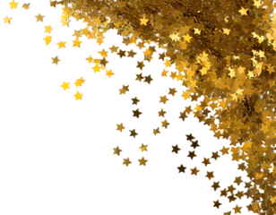 Star Sequin Confetti Frame. Gold Glitter. Falling Particles. Generative AI.