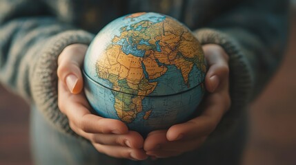 Hands Holding a Detailed Globe of the Earth
