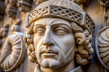 Fototapeta premium Detailed stone sculpture of a king face with carvings