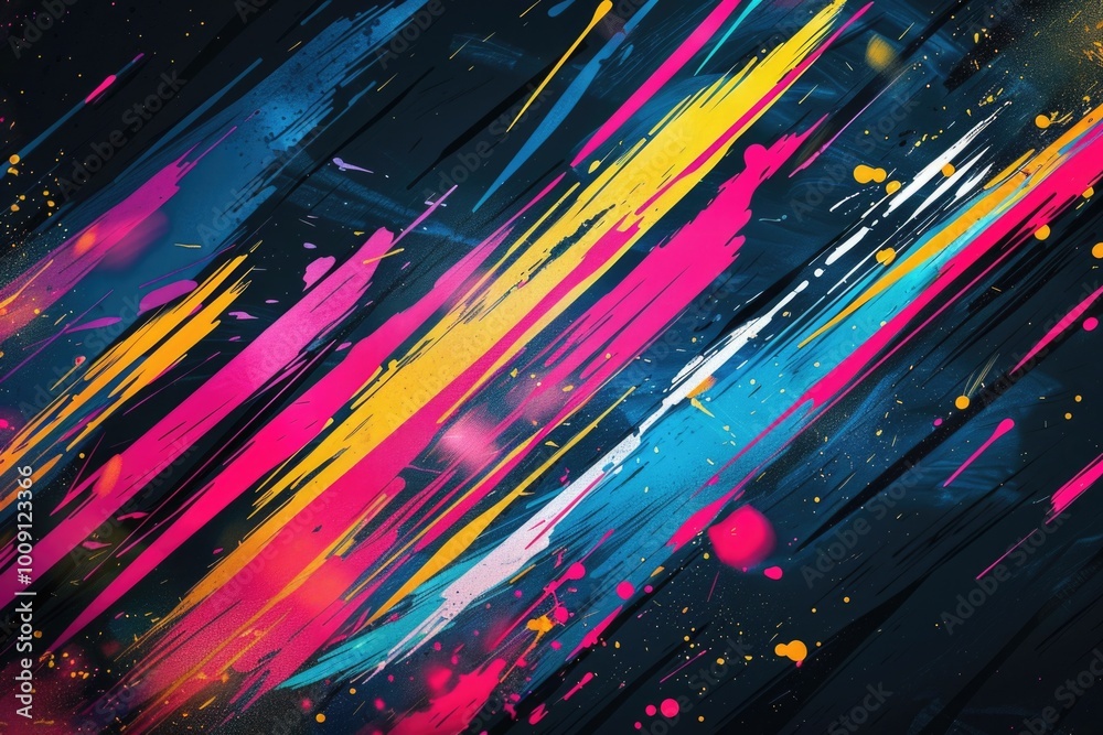 Poster abstract design featuring colorful paint splatters on a dark background, perfect for artistic or cre