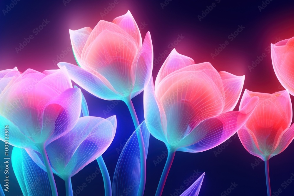 Sticker Retrowave tulip flowers purple petal plant.