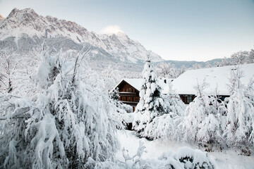 wintertime in small german village covered with snow Garmish-Partenkirchen