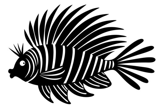 black and white lionfish graphic clip art preview