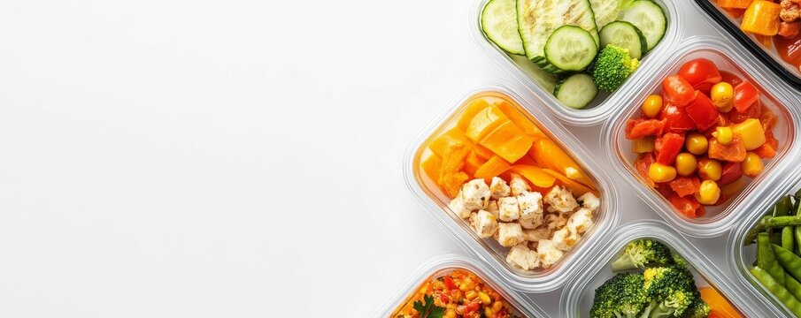 An assortment of meal prep containers filled with balanced meals, showcasing the organization and dedication involved in maintaining a clean eating routine
