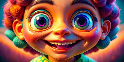 Fototapeta premium Colorful Cartoon Character Face with Big Eyes and Smiling Expression for Fun Illustrations and Designs