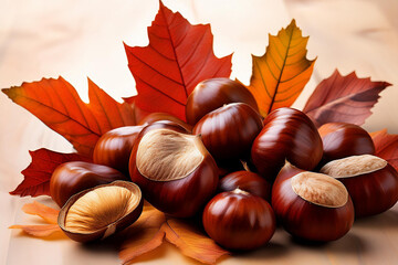 秋の味覚栗と落ち葉
