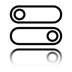 Obraz premium On off, switch simple icon. Flat design. Black icon with mirror reflection. White background