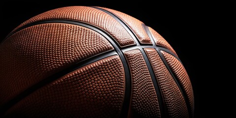 Dynamic basketball scene in extreme close-up on black background