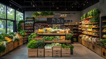 A modern, upscale grocery store with a focus on fresh produce and organic products.