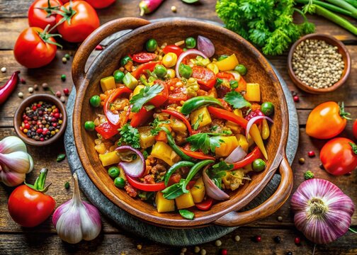 Colorful Casuela Dish with Fresh Vegetables and Spices Perfect for Culinary and Food Photography