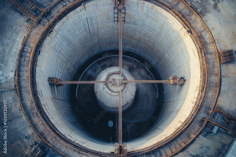 Poster A large concrete structure with a circular window, perfect for architectural or engineering uses