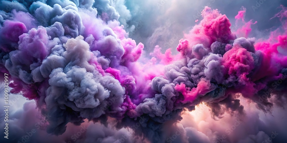 Wall mural dynamic color explosion gray pink purple cloud background point of view