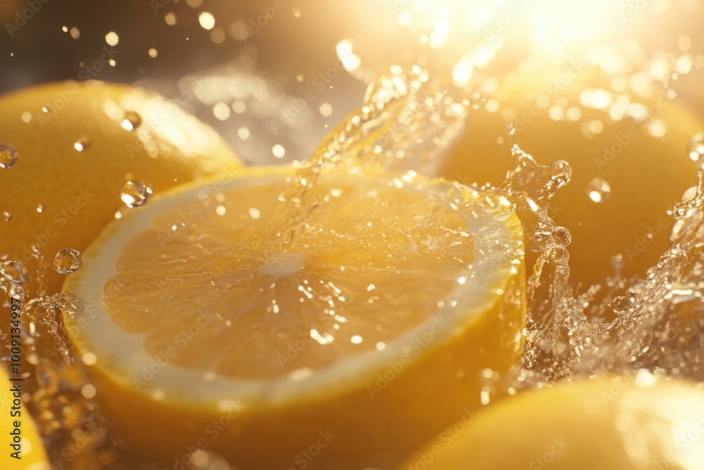 Poster fresh lemons submerged in water for a refreshing and citrusy display