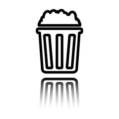 Popcorn simple icon vector. Flat design. Black icon with mirror reflection. White background
