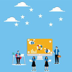 Team evaluating survey data to solve customer service issues on computer screen